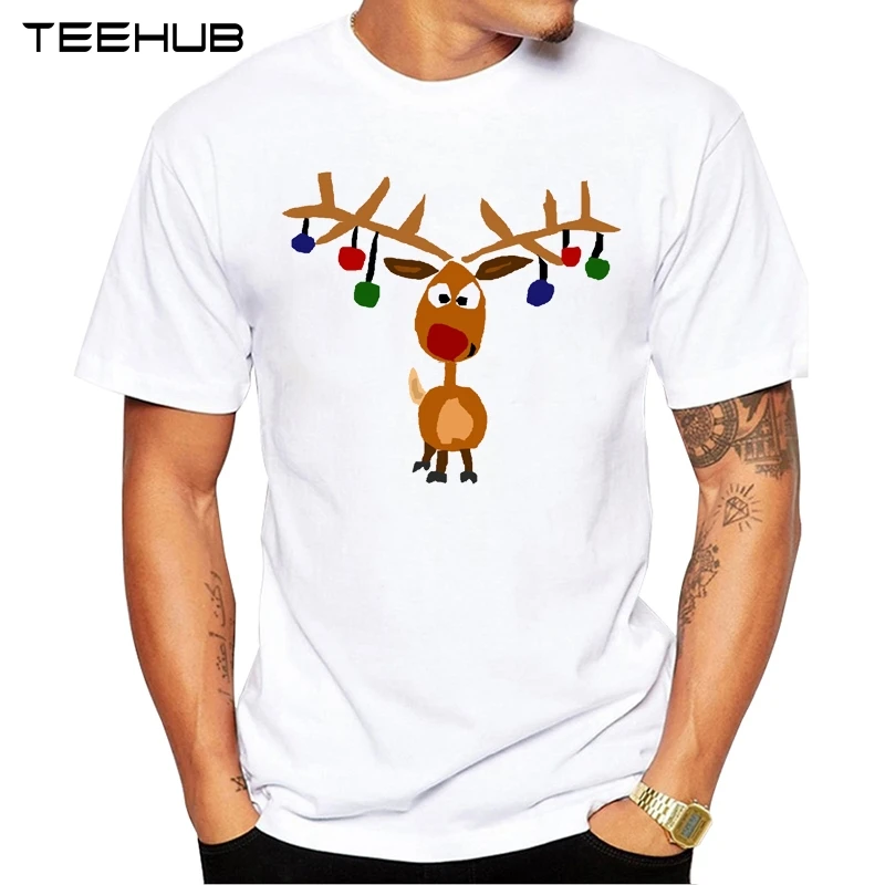 

New Arrivals 2019 TEEHUB Cool Design Men's Cute Christmas Reindeer Printed T-Shirt Short Sleeve O-neck Tops Hipster Tee