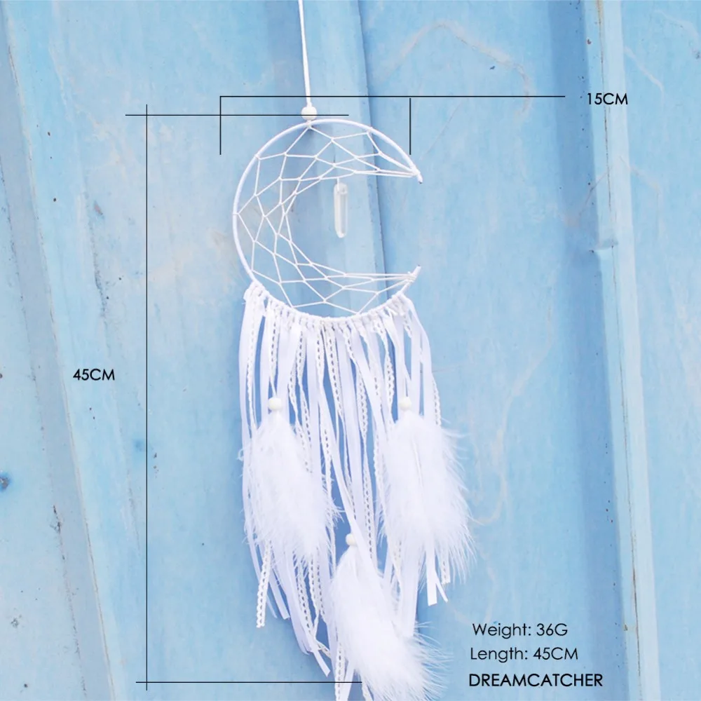 

Creative Crescent Dreamcatcher Home Decor Car Pendant Handmade Dreamcatcher Feathers Crystal Gift