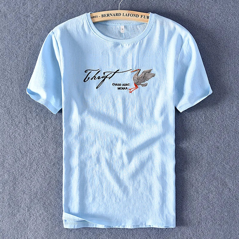 

New arrival summer brand t-shirt men linen and cotton blue t shirt mens fashion casual t shirts for men comfortable tshirt male