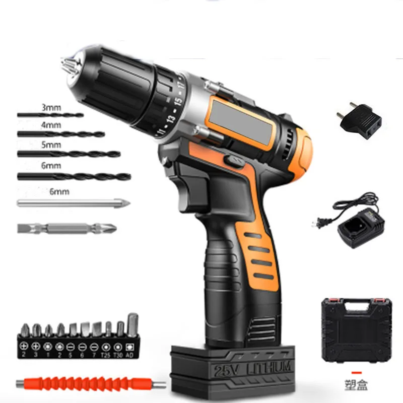 

25-Volt Electric Screwdriver Cordless Drill Mini Wireless Power Driver DC Lithium-Ion Battery 10mm 2-Speed