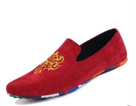 Skyaxmoto/Модные Замшевые мужские туфли; туфли из мягкой кожи на плоской подошве; повседневные Мокасины без застежки; мужские лоферы; высокое качество; обувь для вождения на плоской подошве - Цвет: red