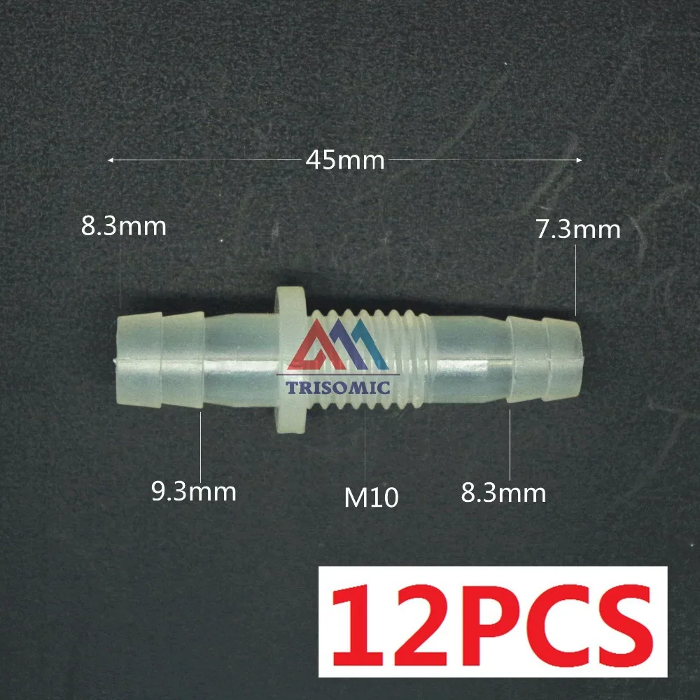 

12 pieces 7mm-M10-8mm Straight Reducing Connector Plastic Fitting Barbed Reducing Connector Metric Material PP