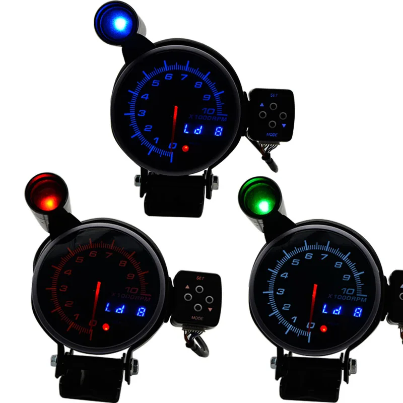 

95MM Tachometer RPM Gauge Stepper motor Three Led Color Display With Shift Light Black Face