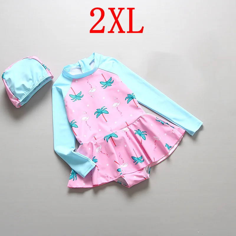 Одежда для купания; одежда для купания с длинными рукавами для девочек; детская одежда для купания с защитой от УФ-лучей; пляжный купальник с рисунком Фламинго; купальный костюм для девочек - Цвет: 2XL