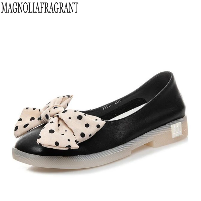 

Spring autumn Fashion Bow Soft Bottom Design Round Flat Shoes Vintage Genuine Leather Women Flats Girl Loafer mocassin femme