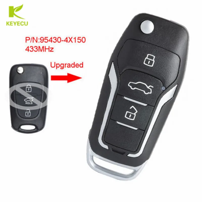 KEYECU Replacement Upgraded Flip Remote Car Key Fob 3 Button 433MHz