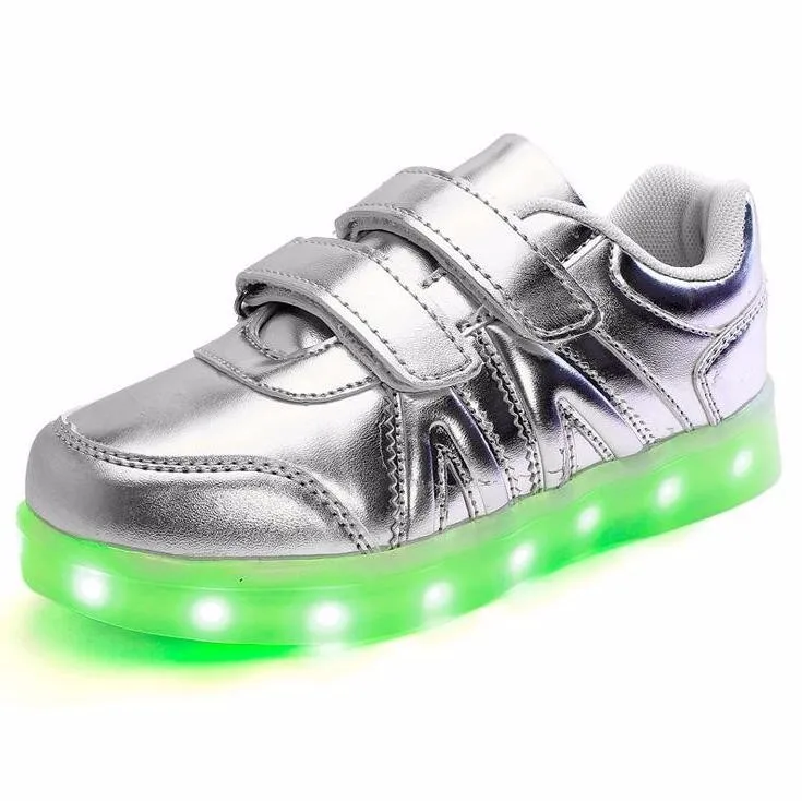 Новые детские 4 вида цветов светодиодные кроссовки для мальчиков и девочек USB зарядка светящиеся обуви спортивные кроссовки для детей светодиодный обувь - Цвет: silver