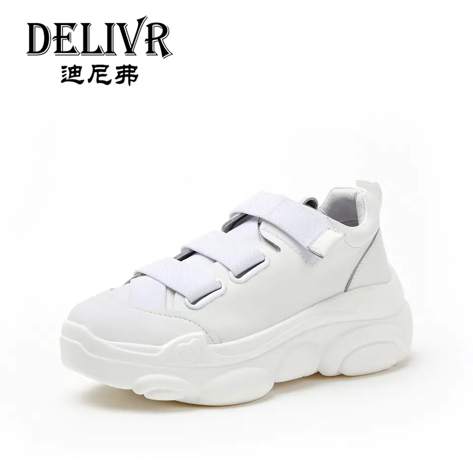 

Delivr Fashion Platforms Womens Vulcanized Shoes Leather White Increasing Shoes Female Sneakers Thick Sole Women Dad Shoes 2019