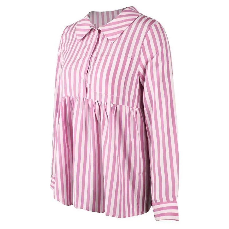 Осенние женские блузки в полоску с длинным рукавом и отложным воротником, женские офисные рубашки на пуговицах, топы, блузы WS9171C