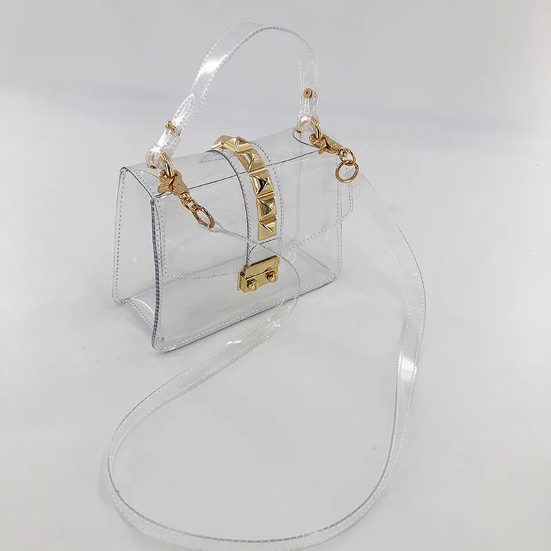 

Jelly Clear Transparent Women Handbag PVC Small Luxury Brand Designer PVC Square Crossbody Bag Rivet Shoulder Messenger Bag