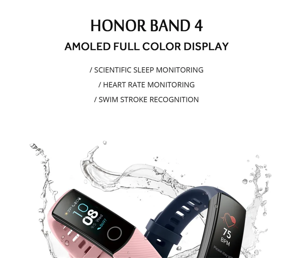 Умный Браслет huawei Honor Band 4 0,95 ''цветной сенсорный экран Amoled дисплей для плавания с осанкой для определения пульса и сна