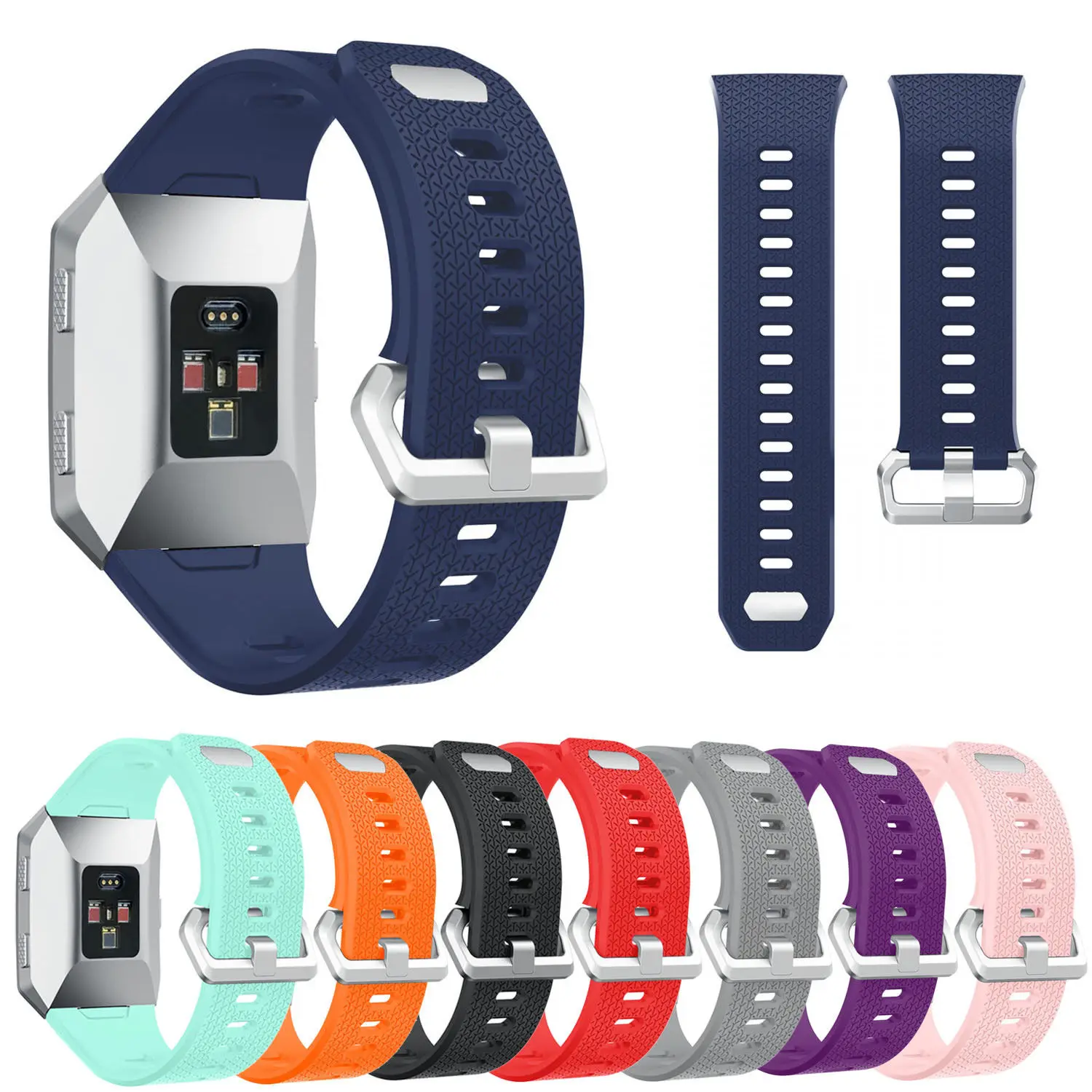 Дышащий резиновый ремешок для Fitbit Ionic Смарт часы силиконовый нержавеющая сталь