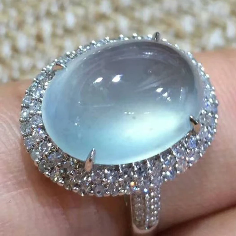 

Luxury Big Blue Oval Moonstone Ring For Women Girl Fashion Crystal Silver Color Ring Engagement Jewelry Anillos Mujer L4T030