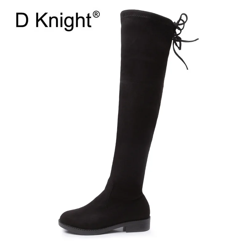

2018 Slim Fit Black Fabric Stretch Women Boots Flat Heel Over Knee Boots Womens Stretch Thigh High Boots Autumn Winter New Shoes