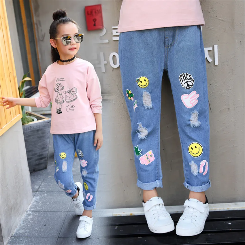 

3-12 y children jeans for girls fashion girl denim pants cartoon girls jeans clothes for girls 12 years old 2019 New On Sales