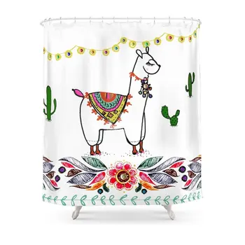 

Llama Illustration Shower Curtain Waterproof Bathroom Shower Curtains Shower Accessories Curtains Home Decoration
