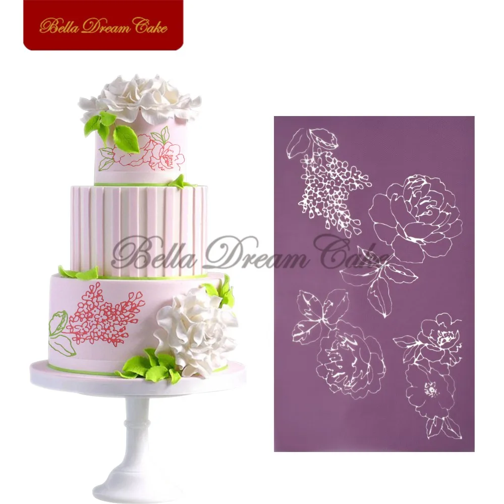 

2017 New Design Peony Mesh Stencil Cake Decorating Molds, Fondant Cake Lace Baking Tools, Kitchen Dining Bakeware Template MS-03