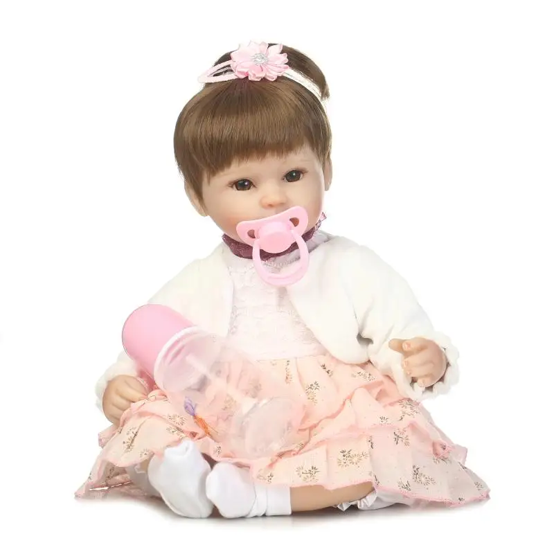 

Silicone Soft Realistic Reborn Baby Doll 17 Inch Lifelike Girl Newborn Babies Cloth Body Toy Kids Birthday Xmas Gift