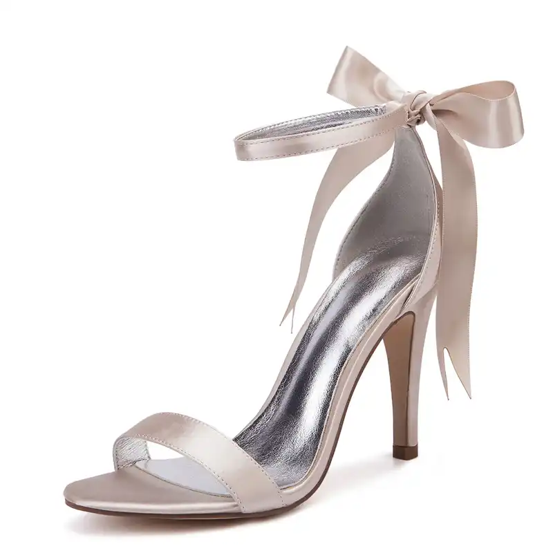 High Heels Satin Wedding Bridal Sandals Open Toe Ribbon Heeled