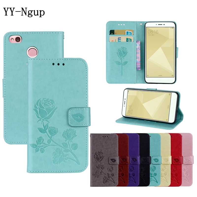 

Xiomi Redmi 4X Rose Embossed Leather Case Cover on for Xiaomi Redmi 4X Flip Case for Fundas Xiaomi Redmi 4A Note 4X Phone Cases