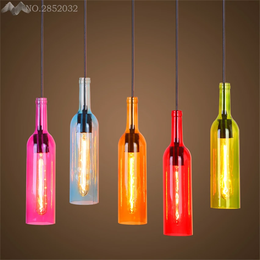 Jw Modern Creative Colorful Wine Bottle Pendant Lamp Gl Wine Bottle Pendant Lamp Gl