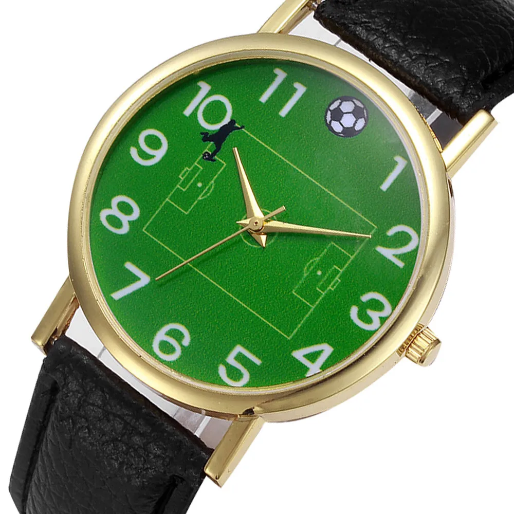 Новый Футбол узор для мужчин женщин часы модный кожаный браслет аналог, кварцевый сплав наручные часы Relogio Feminino Reloj