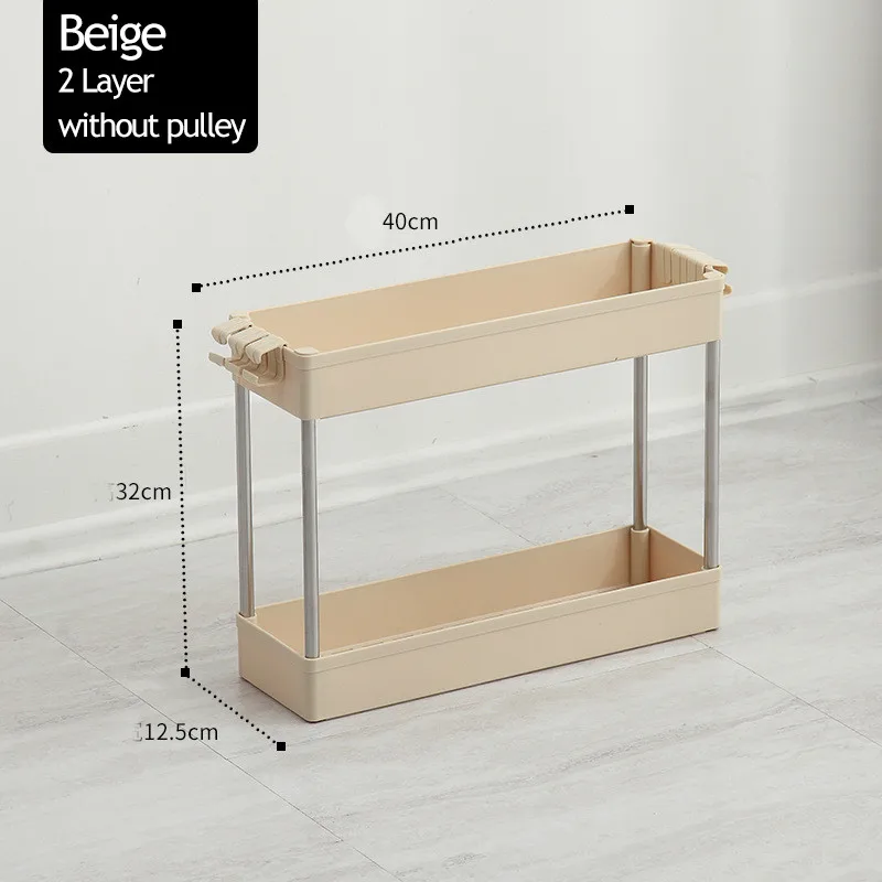2/3/4 Слои Gap держатель для кухонных приборов тонкий слайд башня подвижные собрать Пластиковая Полка для ванной комнаты колеса Экономия пространства Организатор - Цвет: Beige-2 Layer