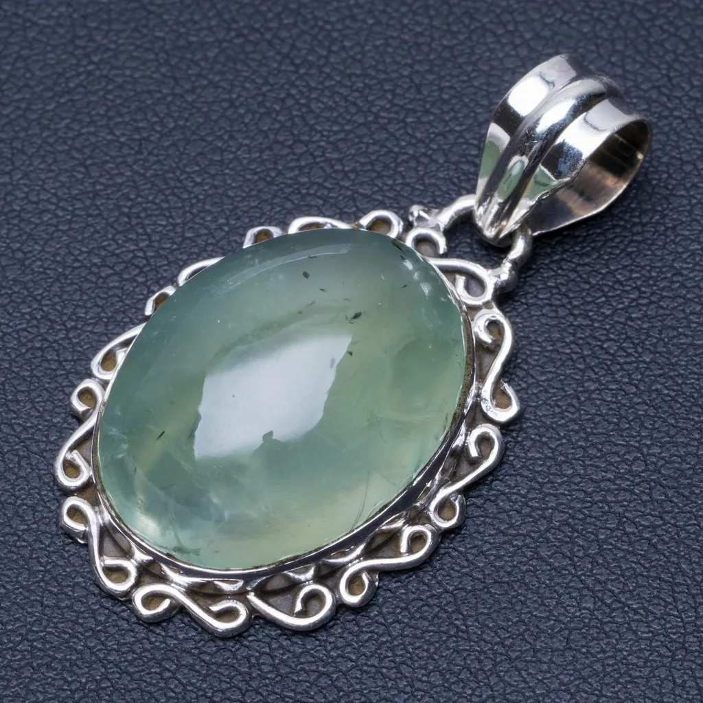 

Natural Prehnite Punk Style 925 Sterling Silver Pendant 1 1/2" Q0171