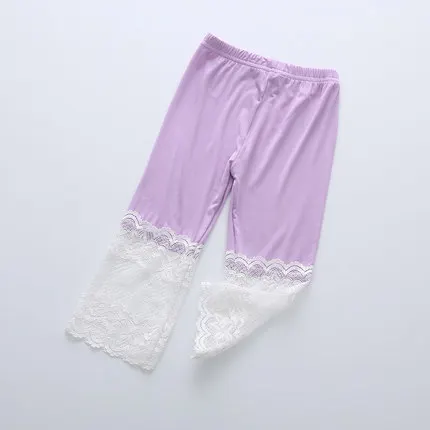 Леггинсы для маленьких девочек кружева шить до колена Длина хлопок белый/розовый/синий/фиолетовый/серый брюки детей дошкольного возраста девочки; Дети от 2 до 8 лет - Цвет: purple