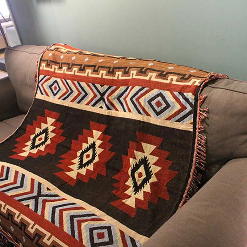 Обшитое геометрическим рисунком хлопковое Тканое одеяло для дивана индийская МАНДАЛА ГОБЕЛЕН Настенный декор для гостиной толстый чехол для дивана