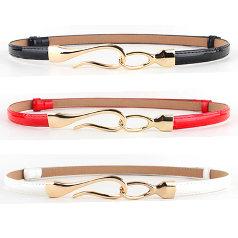 Women Lady Stylish Golden Clasp Buckle Belt Faux Leather Adjustable