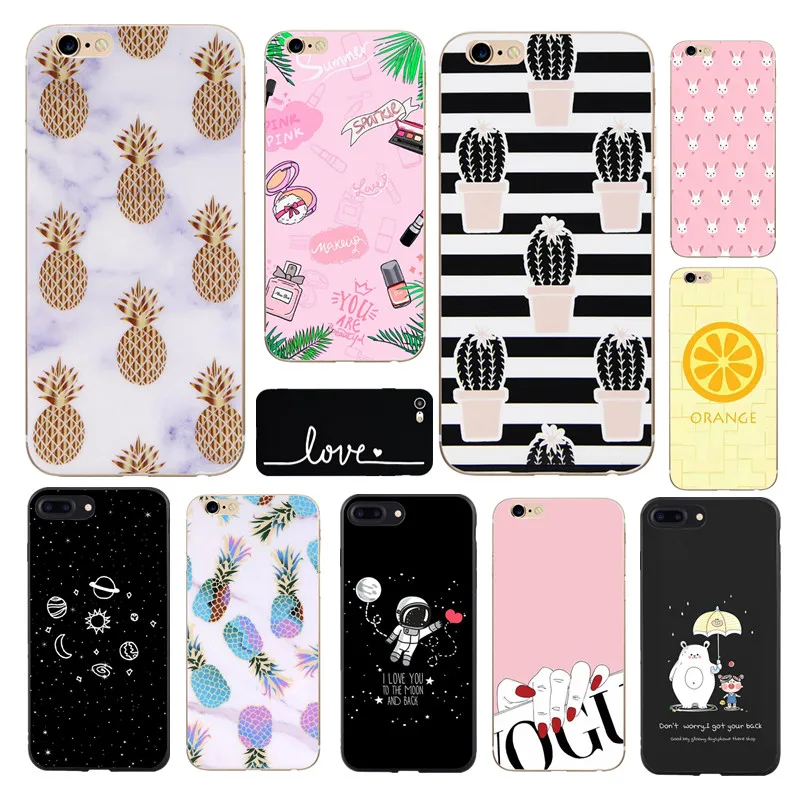 

Fashion Case For i Phone 6S 6 Pineapple Marble Case For iPhone 7 7Plus Cover For iPhone X 8 Plus 5S SE 5 Luxury Capa