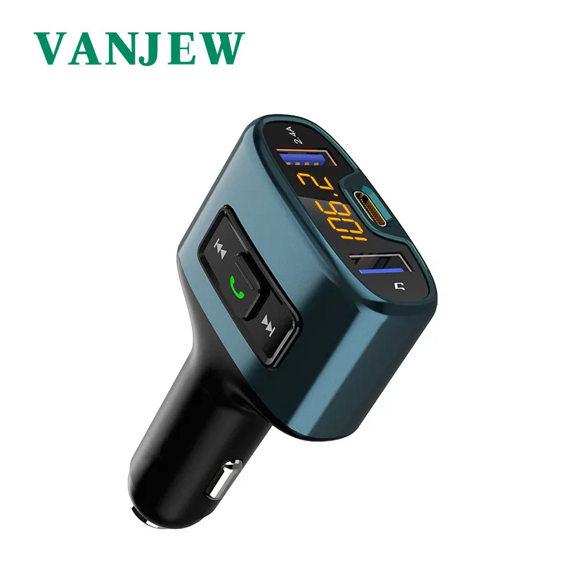 VANJEW C52, автомобильные аксессуары, громкая связь, Bluetooth, автомобильный fm-передатчик, Автомобильный MP3-плеер, TYPE-C, быстрая зарядка, аудио, двойной USB, автомобильная зарядка - Название цвета: Dark Green