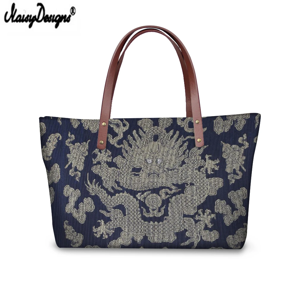 

NOISYDESIGNS 3D Chinese Dragon Pattern Printing Totes Girls Single Shoulder Bags Ladies Top-handle Bag Zipper Shopping Handbags