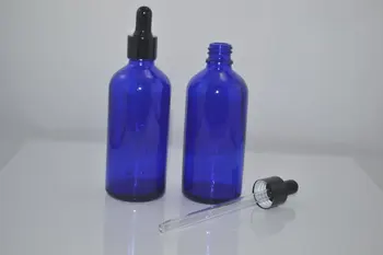 

100pcs Lot 100ml Blue glass bottle with dropper cap for Light Sensitive Material Storage,Essential oil bottles, Dropper bottle