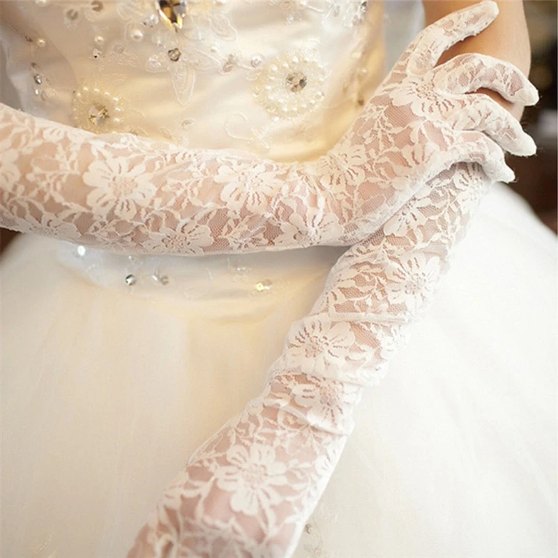 Кружевные женские свадебные перчатки длиной до локтя, кружевные свадебные аксессуары, вечерние