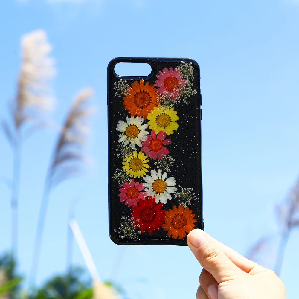 

Ultra Slim Soft TPU Case For iPhone 7 7 Plus 6 6S Plus Transparent Coque Luxury Clear Back Cover Dried Real Flower Phone Cases