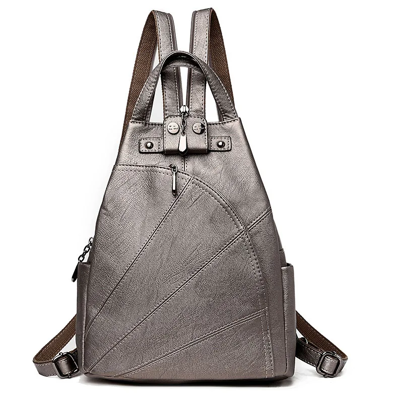 Women Backpacks Black Soft Leather Multifunction Shoulder Zipper Bag Schoolbags For Teenagers Girls Female Bag Mochila