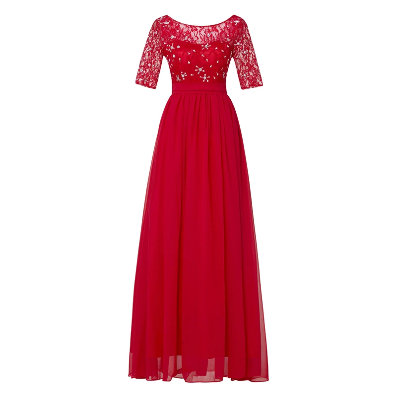 red Tanpell fashion plus вечерние платья охотник совок линии длиной до пола платье шифон с половиной рукавов кружева бисером длинное вечернее платье - Цвет: red