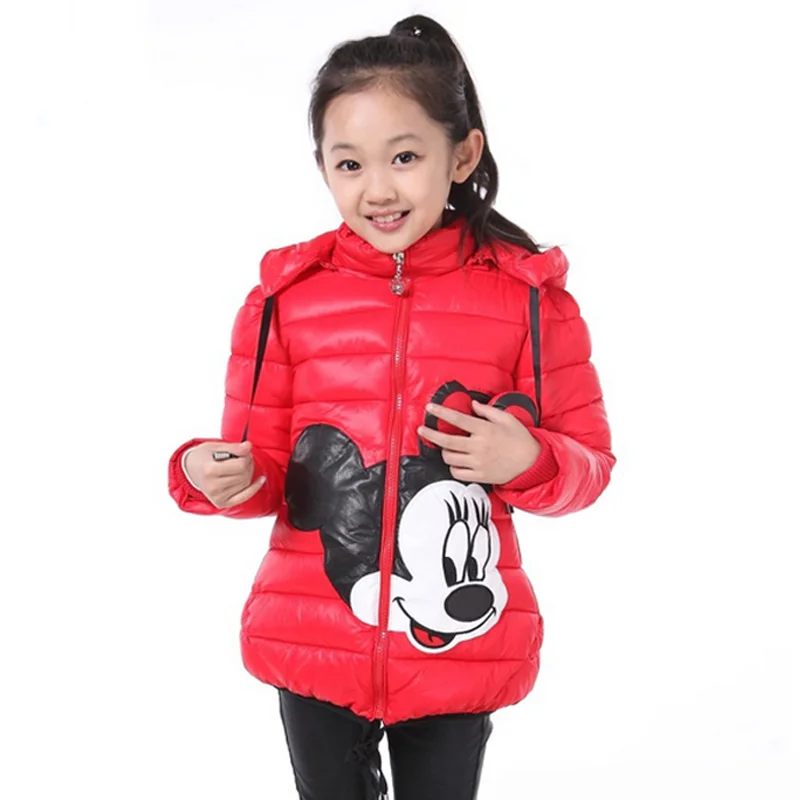 Куртка для девочек модные осенне-зимние теплые куртки, детские плащи для девочек, верхняя одежда пуховая куртка высокого качества с рисунком, детская одежда - Цвет: Red