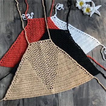 

1 PC Women's Crochet Crop Top Beachwear Sexy Hot Hollow Out Lace Bralette Knitting Handmade Y Tops Fitness Cropped Renda