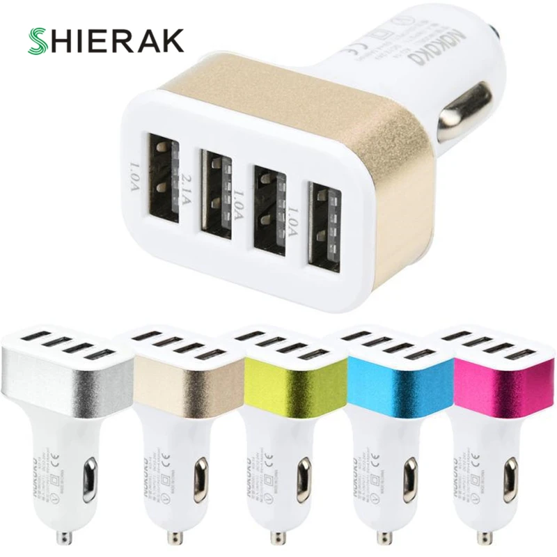 SHIERAK AC/DC Power Adapters With 4 USB PortS Multi-function Square Shape Car Phone Charger 5V 2.6A For Cellphone Pad