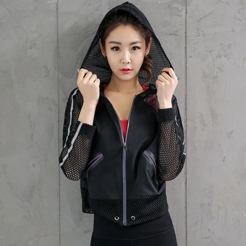 European Style Loose Hollow Out Sportswear Running Mesh Coat Jogging