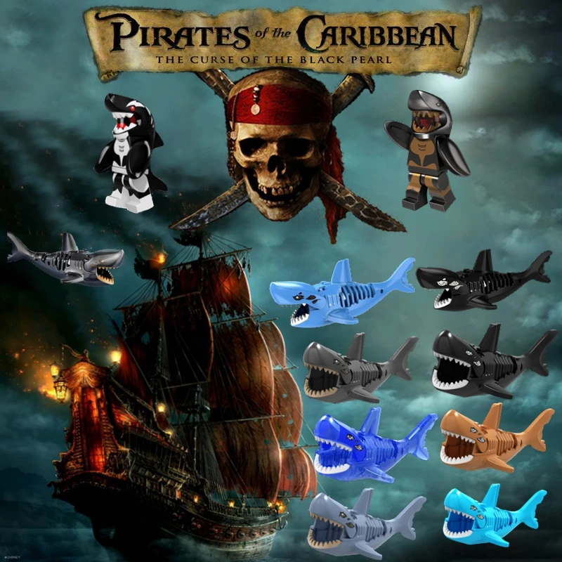 

Jack Sparrow Captain Pirates Of The Caribbean Zombie Shark Legoing Movie Action Figures Building Blocks Bricks Toys For Children