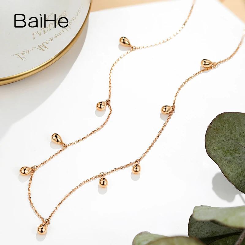 BAIHE Solide 18K Gelb Gold Reales Gold Wasser Tropfen Schlüsselbein Kette Halskette Frauen Trendy Edlen Schmuck, Der Cadena clavícula