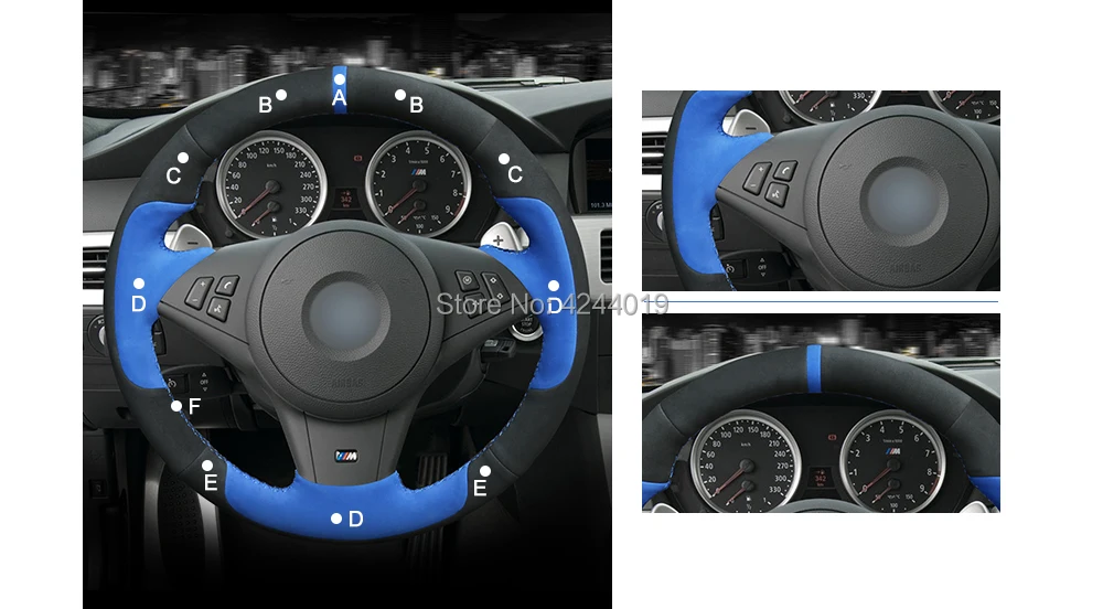 Автомобиль рулевое колесо Крышка Рулевого Обёрточная бумага цвет: черный, синий замши ручной работы для детей "сделай сам" для BMW E60 E63 E64 M5 2005 2007 2008 M6 2007