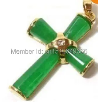 

FREE SHIP>>>5PCS GREEN STONE CROSS PENDANT & NECKLACE