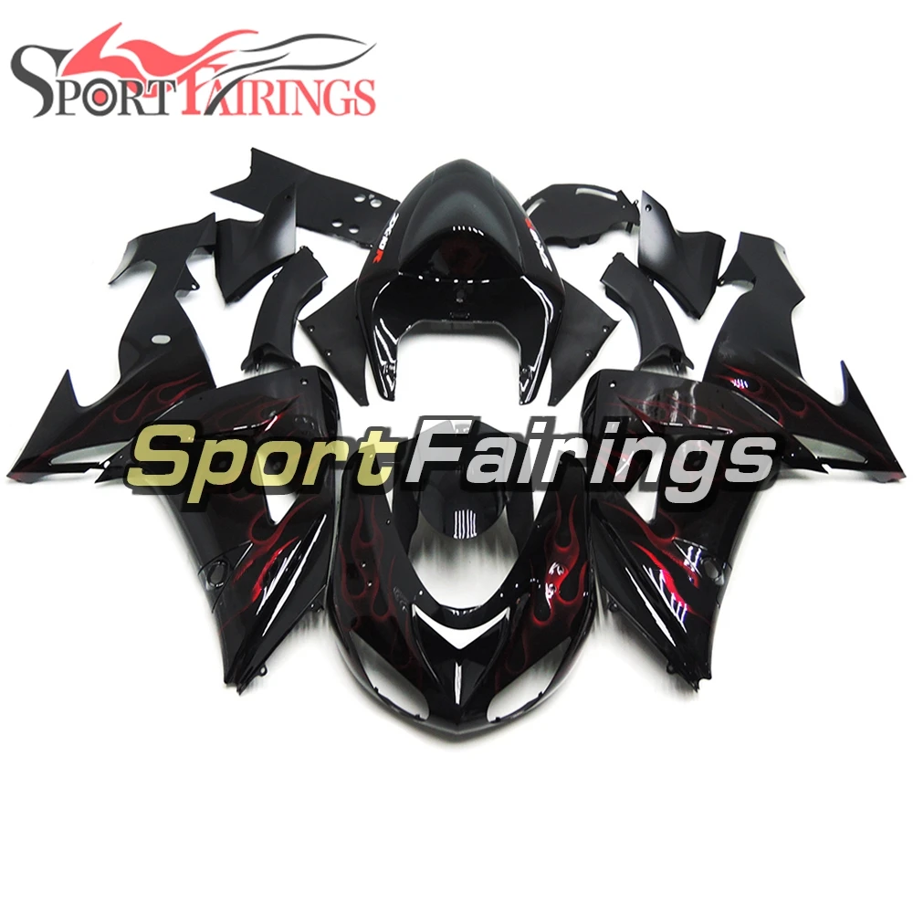 Черно красные Обтекатели с пламенем для ZX10R 06 07 2006 2007 ZX 10R мотоциклетные фитинги из