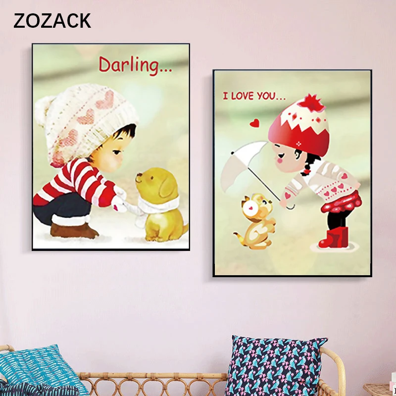 

Zozack,Needlework,DIY Printed Cartoon Love girl Boy Cross stitch kits Full embroidery cross-stitch sets sale Child Home Decor