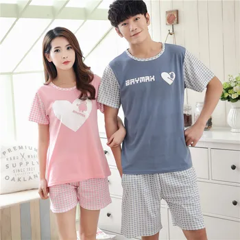 

New Summer Shorts Sleeved Cotton Couples Pajamas Sets Men's Pajamas Sweet Girls Pink Lounge Women Pyjama femme 3XL Clothing